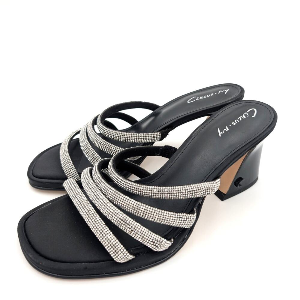 Circus NY Heddie Rhinestone Strap Heeled Sandals Women's Black Size US6 EU37